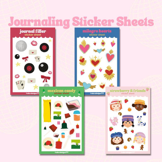 Cute Journaling Sticker Sheets || Hearts, Candy, Strawberry, Discoball, Kisses, Filler Sticker, Junk Journal, Bullet Journal, Planner, Vinyl